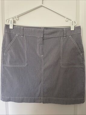 Striped Mini Skirt with Front Patch Pockets in Blue & White
